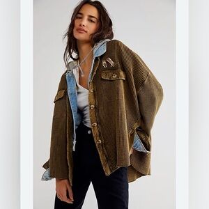 FP One Scout Slouchy Waffle Button Up‎ Shirt Jacket - Shacket Size Medium